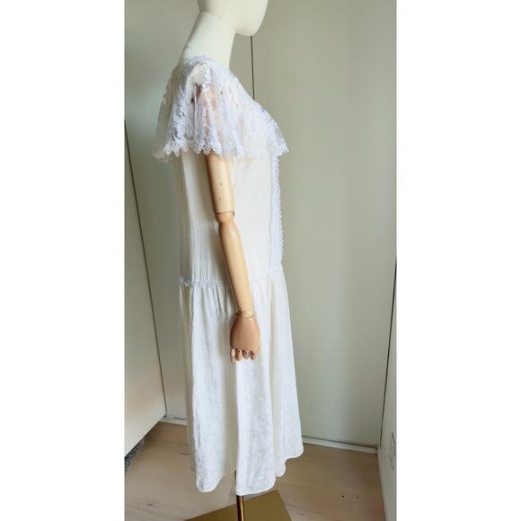 VTG 80s Jessica McClintock Silk Dress Cream White Lace Modern SZ 6-8 Coquette - Picture 5 of 14